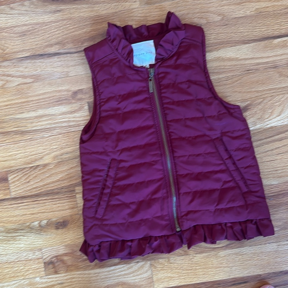 Copper Key Girls Burgandy Ruffle Zip Up Vest (Size 4/5)